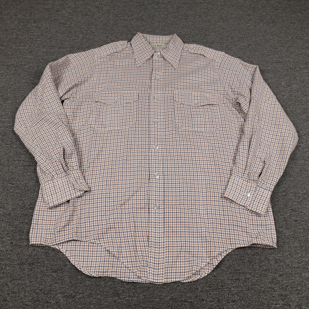 Vintage L.L.Bean Shirt Mens Large White Check Long Sleeve Button Up Casual